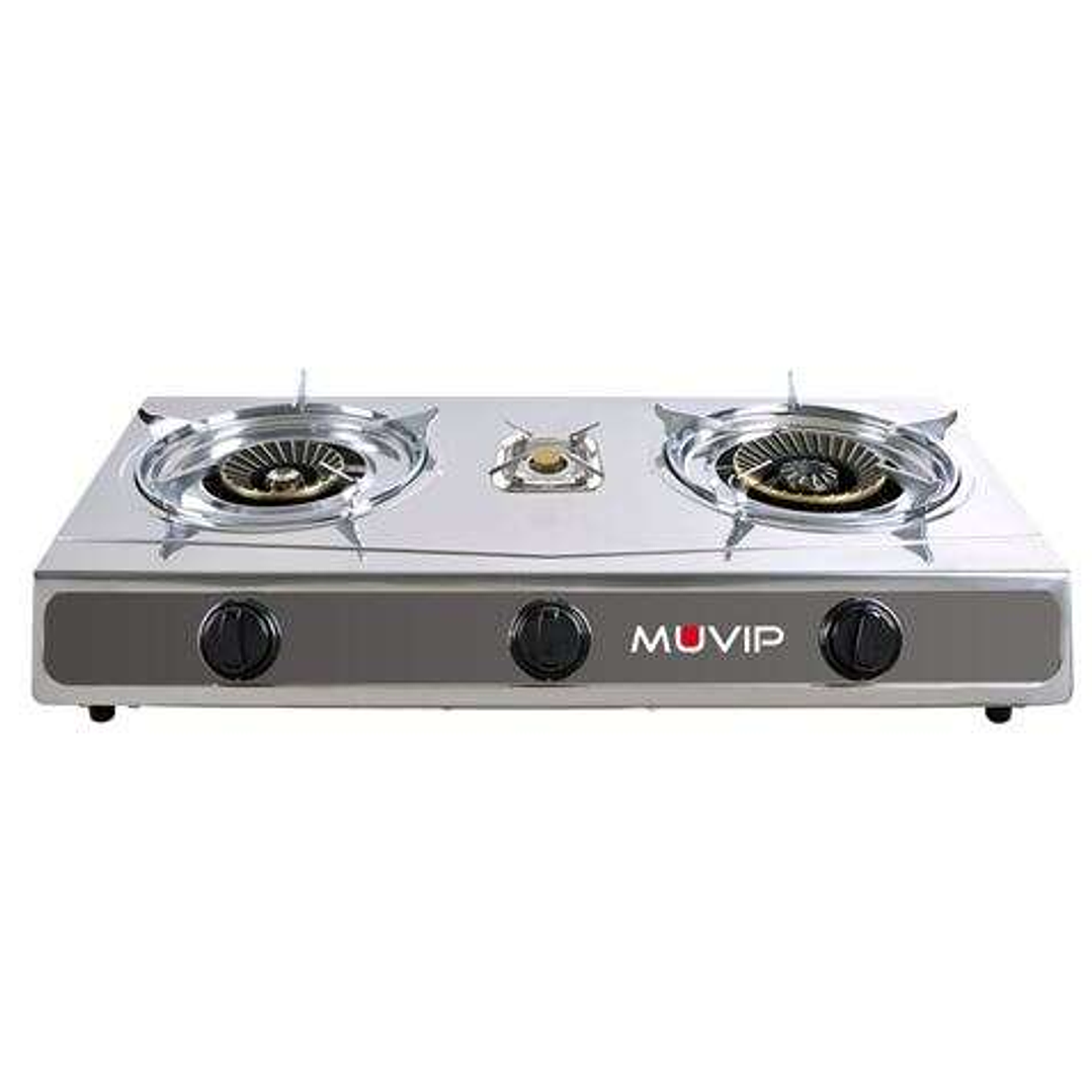 Muvip Serie Strong Cocina de Gas Inox 3 Fuegos - Encendido Piezoelectrico - Quemador de Hierro Fundido Desmontable 1