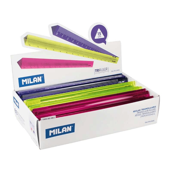 Milan Expositor de 60 Reglas Triangulares - Longitud 15cm - Plastico - Colores Surtidos 1