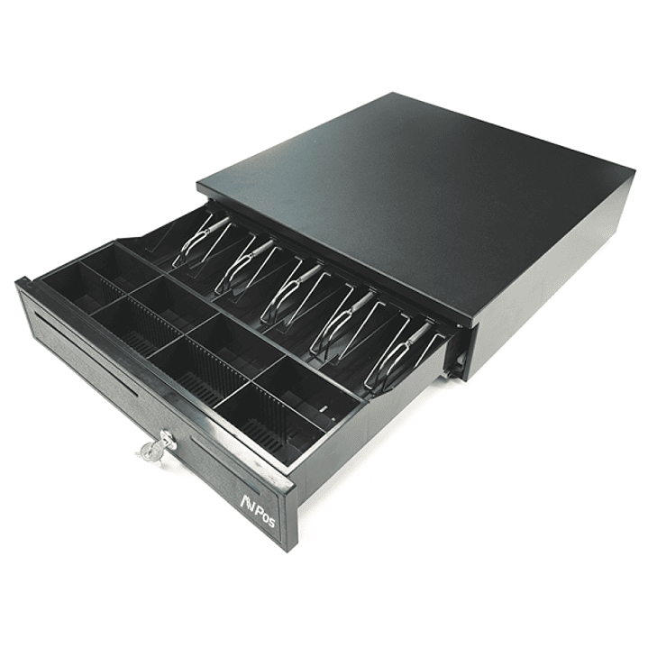 AVPos CASH-U280 Cajon Portamonedas 41cm Automatico - 5 Posiciones Billetes - 8 Posiciones Monedas - RJ11 - Color Negro 1