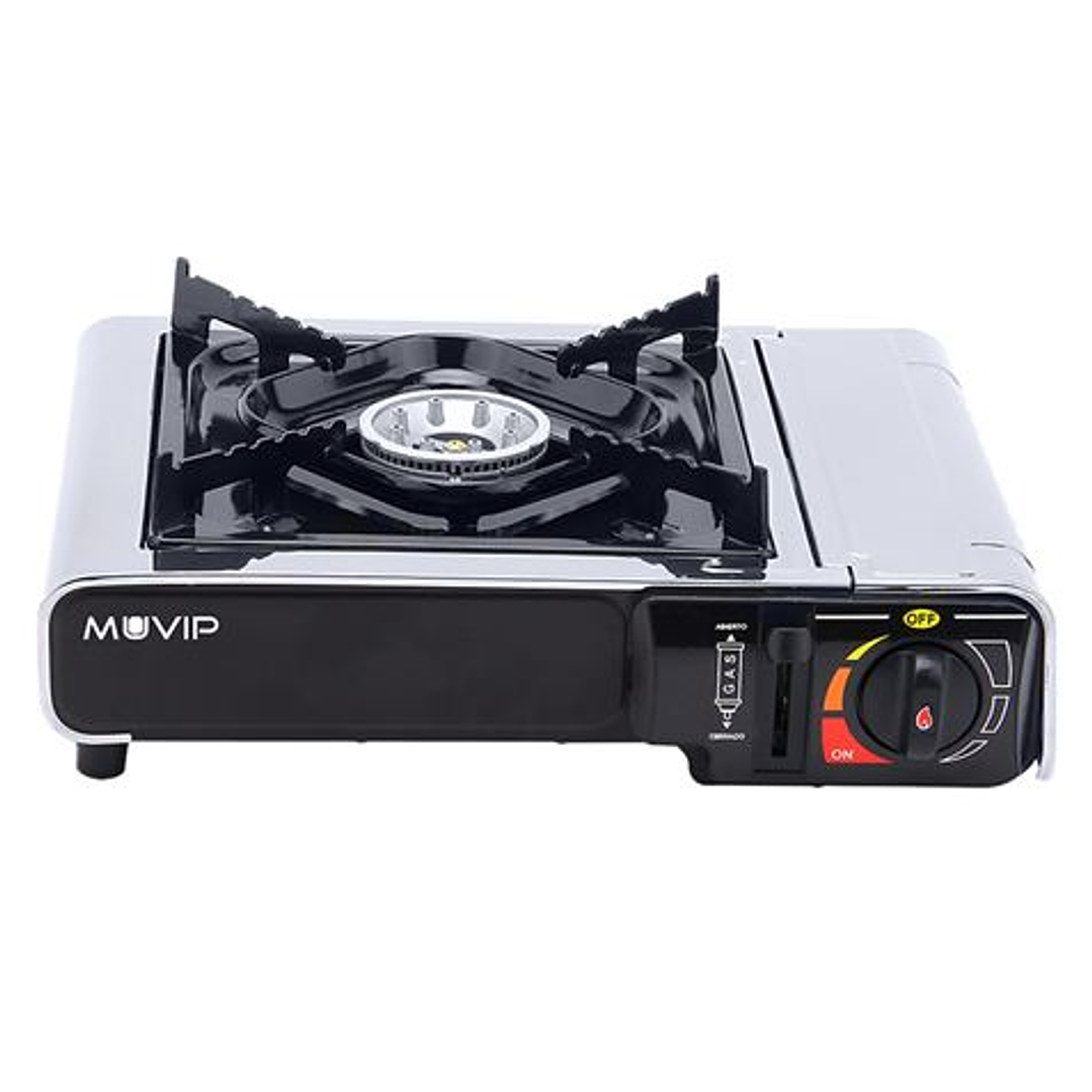 Muvip Cocina de Gas Portatil 1 Fuego - Encendido Automatico - Quemador de Aluminio - Sistema FSD - Proteccion Contra Sobretension - Maleta de Transpor 1