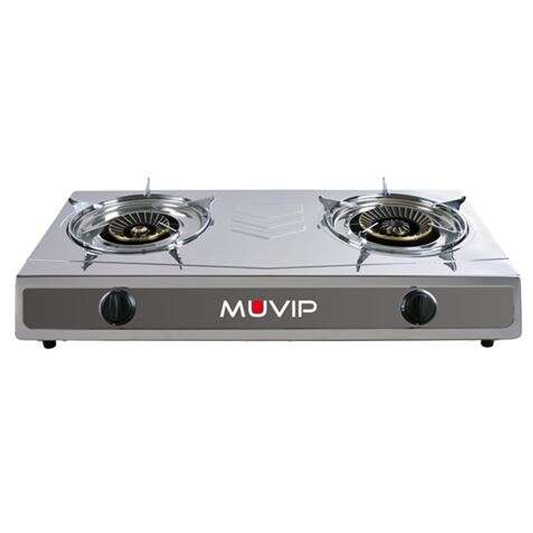 Muvip Serie Strong Cocina de Gas Inox 2 Fuegos - Encendido Piezoelectrico - Quemador de Hierro Fundido Desmontable 1