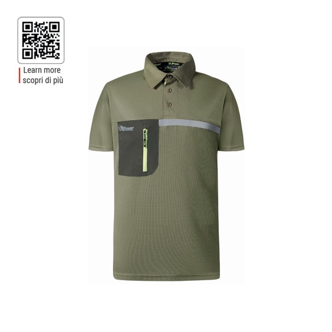 Upower Libra Polo Hombre Termorregulador - Talla 5XL - Antimicrobiano HeiQ Pure, Bolsillo Cremallera, Banda Reflectante, Proteccion DPI1 - Color Verde 1