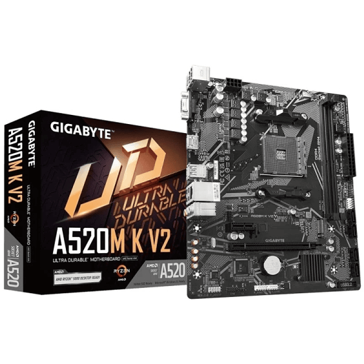 Gigabyte A520M K V2 Placa Base AMD A520 AM4 2x DDR4 - HDMI, M.2, PCIe, 4x Sata III, USB, RJ-45, VGA, Micro-ATX 1