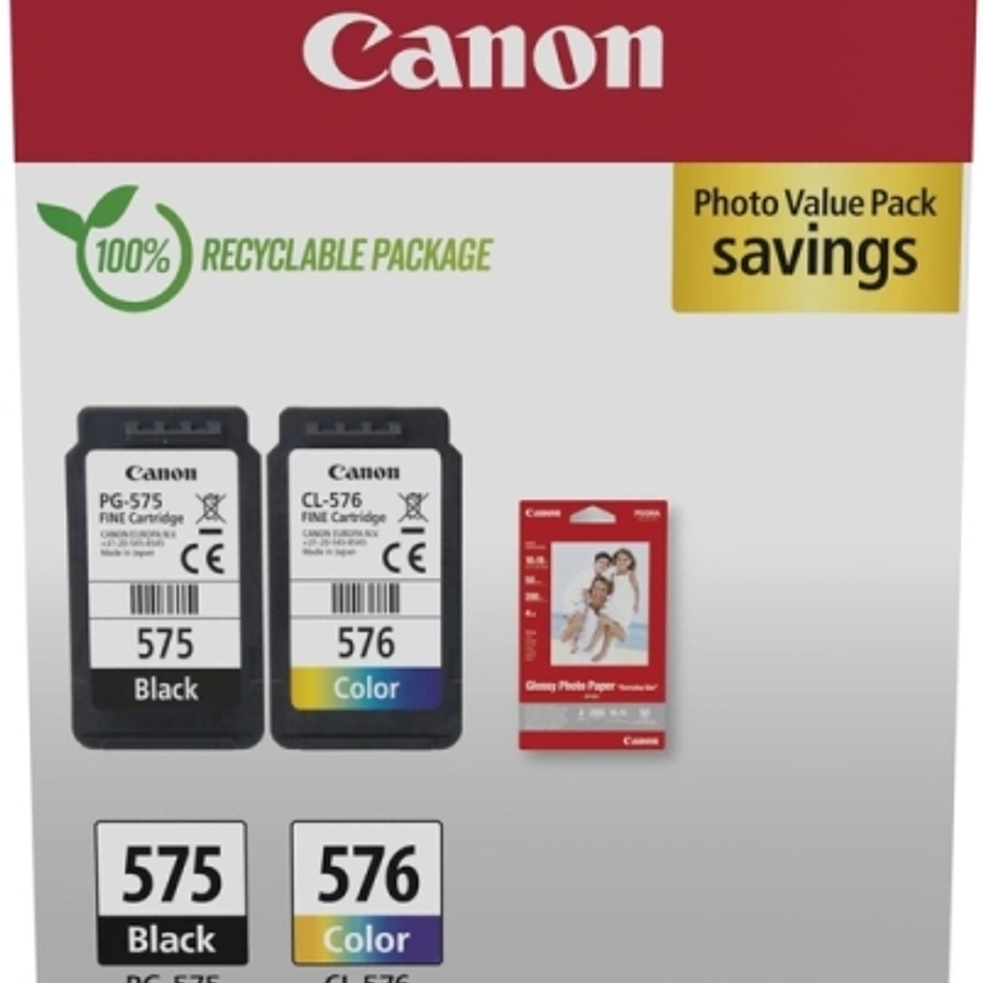 Canon PG575/CL576 Pack de 2 Cartuchos de Tinta Originales + 50 Hojas de Papel Fotografico - 5438C004 1