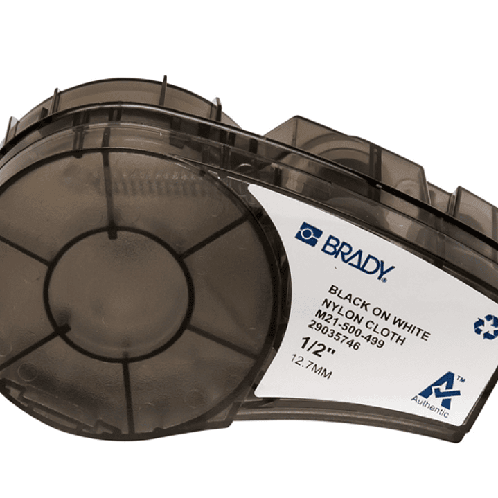 Brady M21-500-499 Cinta de Etiquetas Original Tela de Nylon - Texto Negro sobre Fondo Blanco - Ancho 12,70mm x 4,88m 1