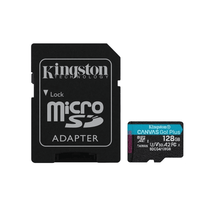 Kingston Tarjeta Micro SDXC 128GB UHS-I U3 V30 Clase 10 200MB/s Canvas Go Plus con Adaptador 1