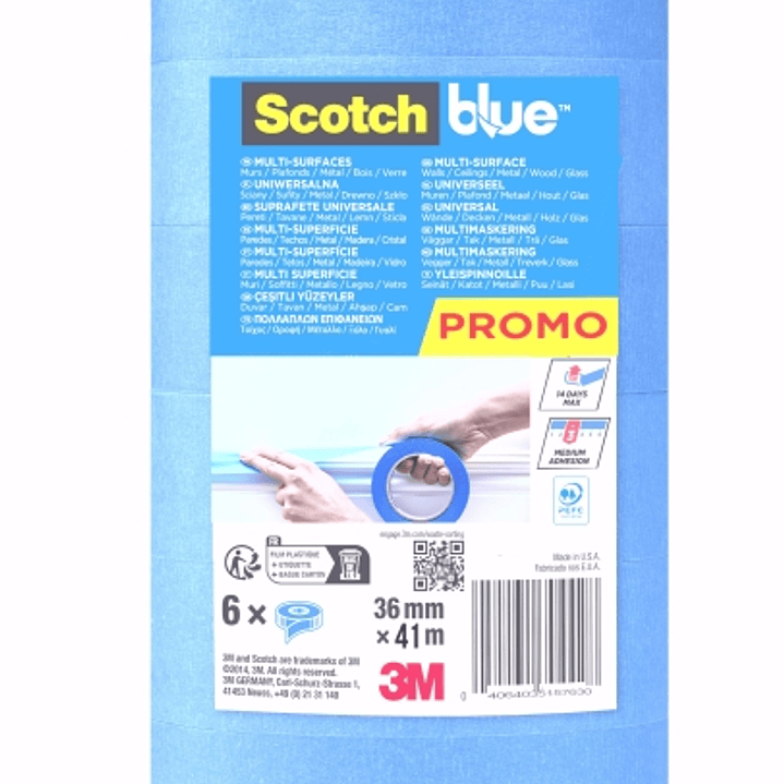 Scotchblue Pack de 6 Cintas de Enmascarar - 36mm x 41m - 100% PEFC - Multisuperficie - Color Azul 1