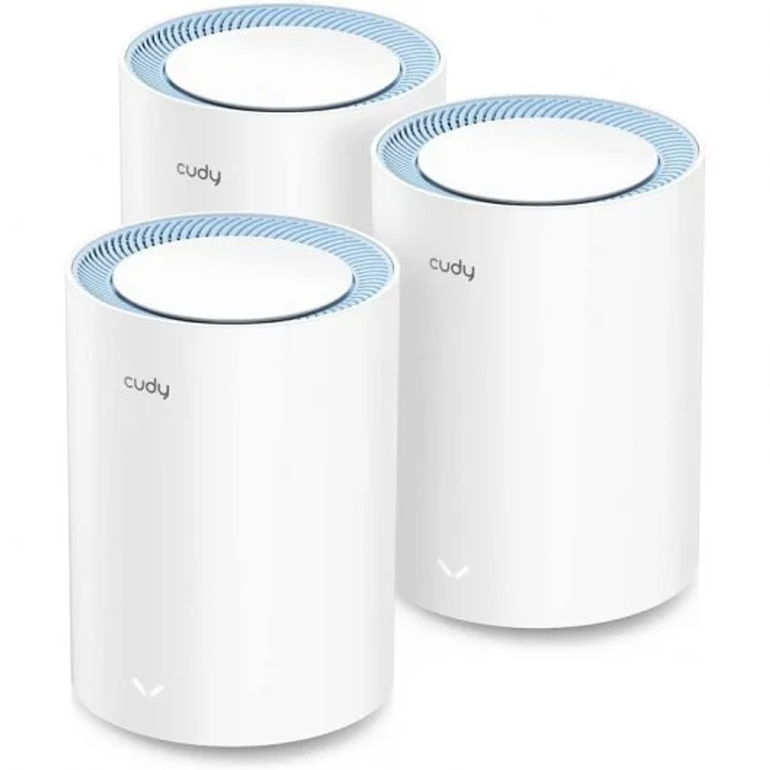 Cudy M1200 Pack de 3 Sistemas WiFi Mesh AC1200 Dual Band - 867Mbps en 5GHz, 300Mbps en 2,4GHz - 1x Puerto LAN 10/100Mbps, 1x Puerto WAN 10/100Mbps - 2 1