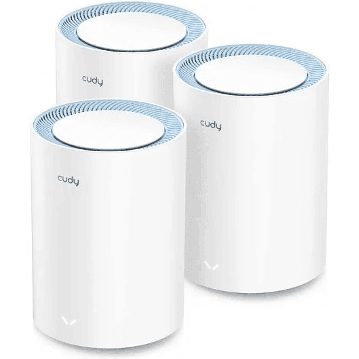 Cudy M1200 Pack de 3 Sistemas WiFi Mesh AC1200 Dual Band - 867Mbps en 5GHz, 300Mbps en 2,4GHz - 1x Puerto LAN 10/100Mbps, 1x Puerto WAN 10/100Mbps - 2 1