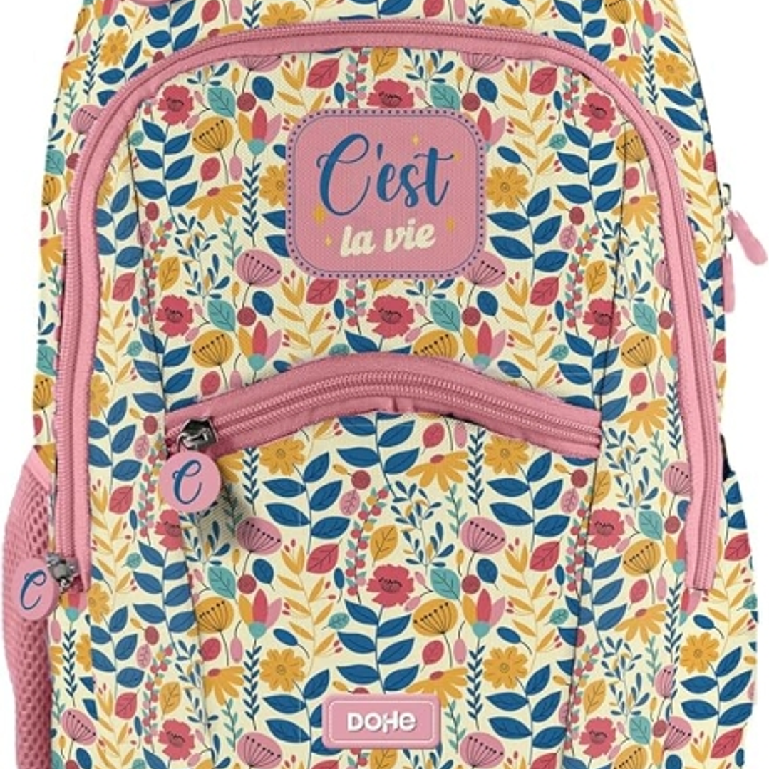Dohe C`est la Vie Mochila Escolar - Compartimento Principal con Bolsillo Acolchado - Bolsillos Laterales para Bebidas - Espalda Acolchada - Doble Asa  1