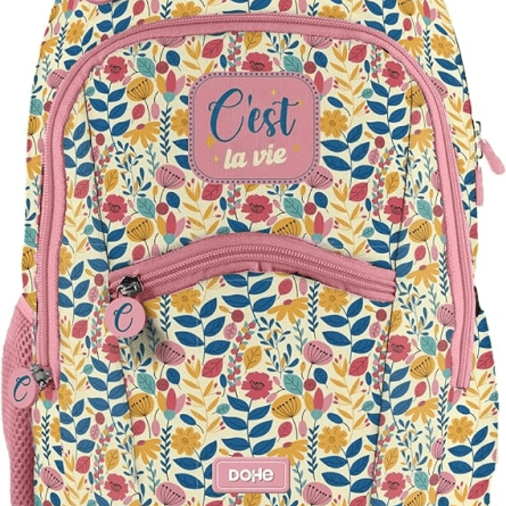 Dohe C`est la Vie Mochila Escolar - Compartimento Principal con Bolsillo Acolchado - Bolsillos Laterales para Bebidas - Espalda Acolchada - Doble Asa  1