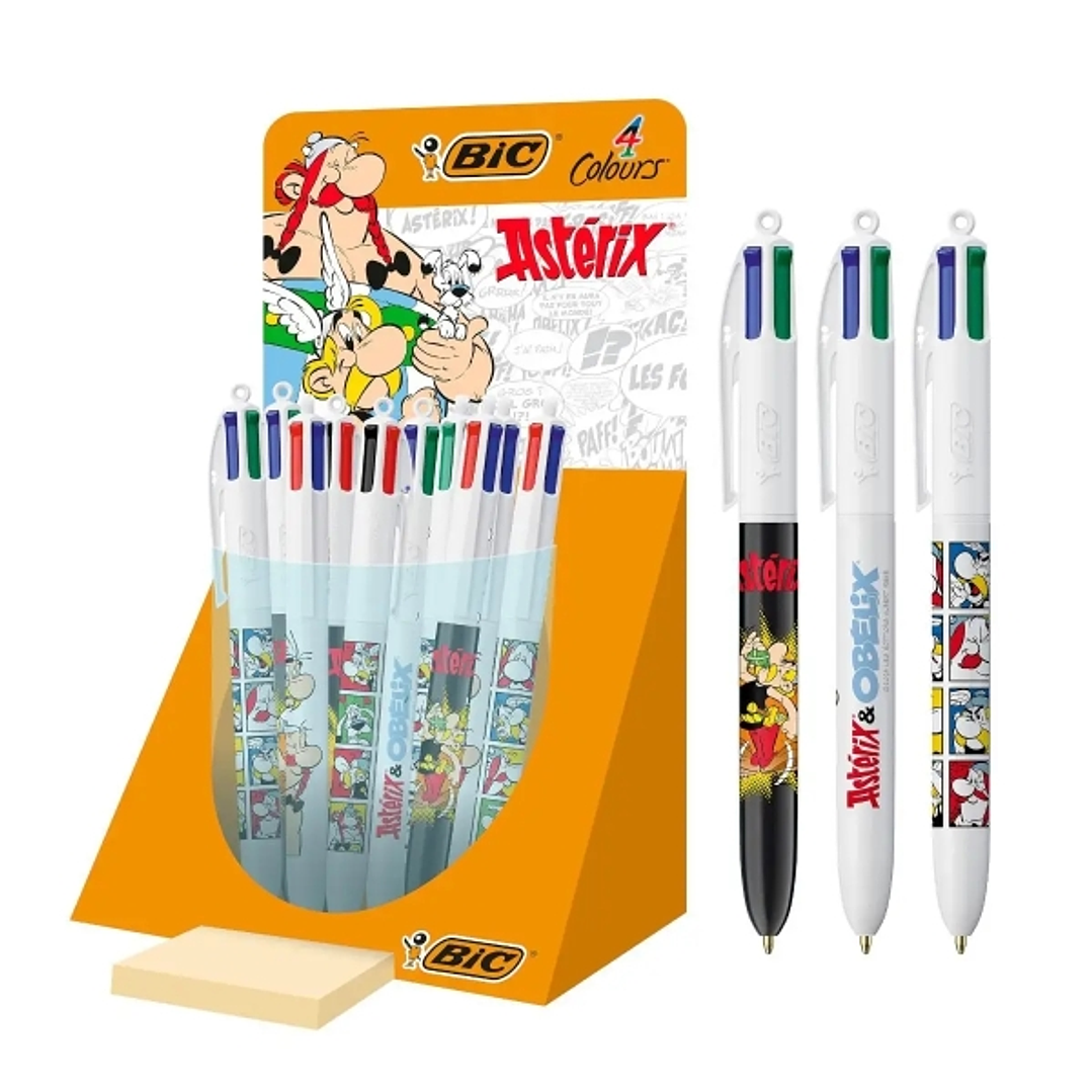 Bic 4 Colours Asterix Expositor con 30 Boligrafos de Bola Retractil Diseños Comic Asterix - Punta Media de 1.0mm - 3 Diseños Diferentes 1