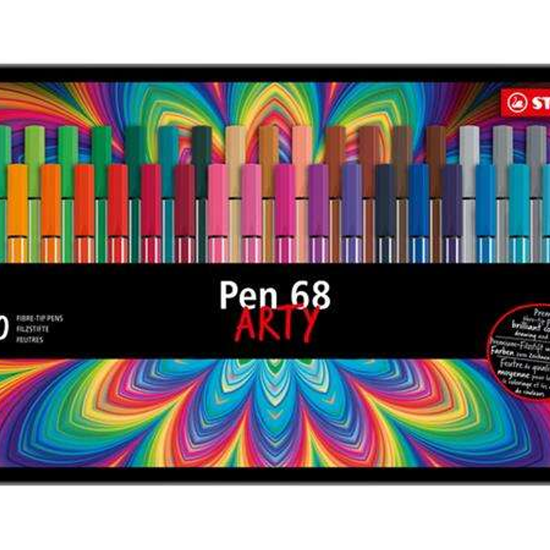 Stabilo Pen 68 Arty Caja Metalica de 40 Rotuladores - Punta de Fibra - Trazo de 1mm aprox. - Tinta a Base de Agua - Capuchon Ventilado - Colores Surti 1