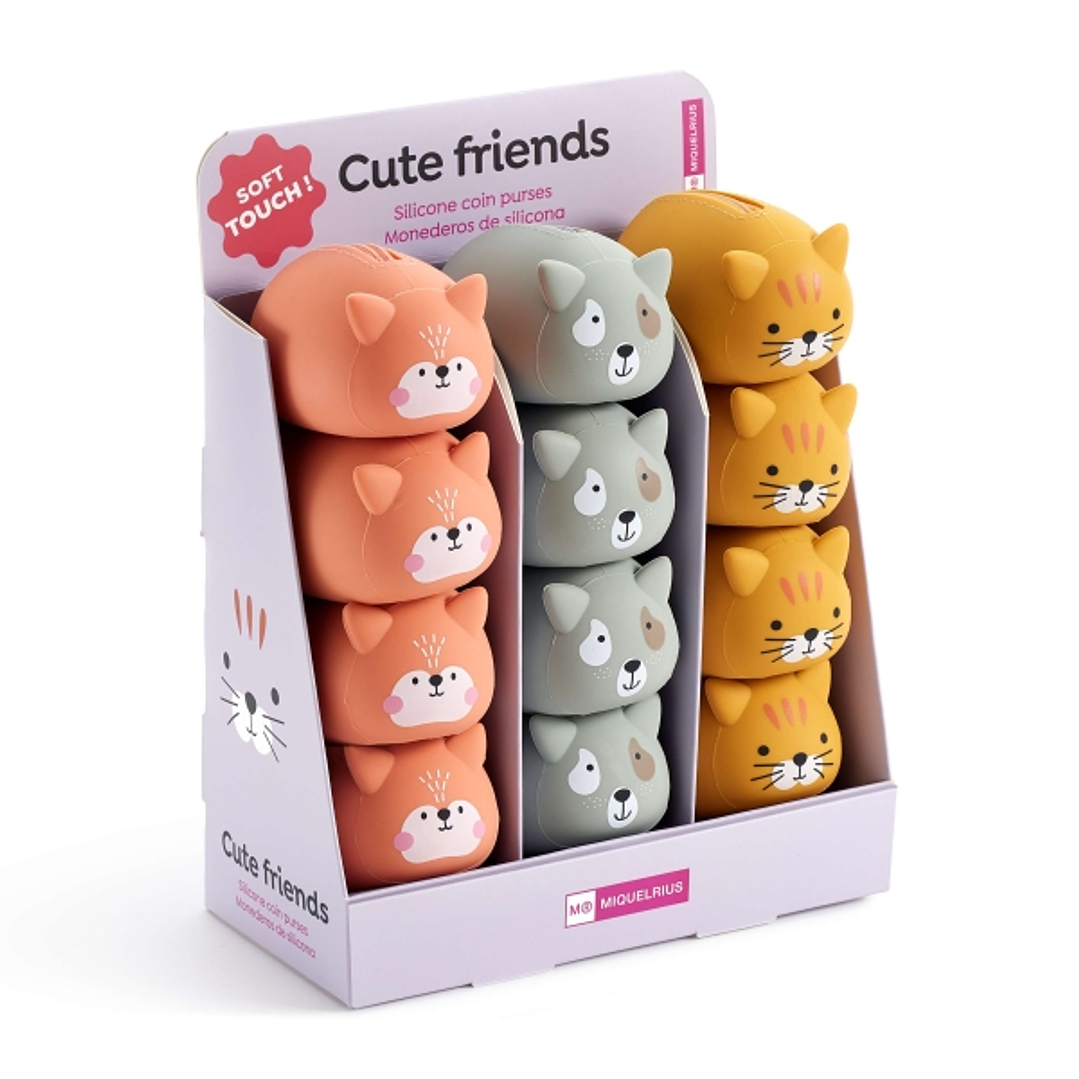 Miquel Rius Back2Fun Animales Cute Expositor con 12 Monederos de Silicona - 4 de cada Modelo de Animal - Cierre con Cremallera 1