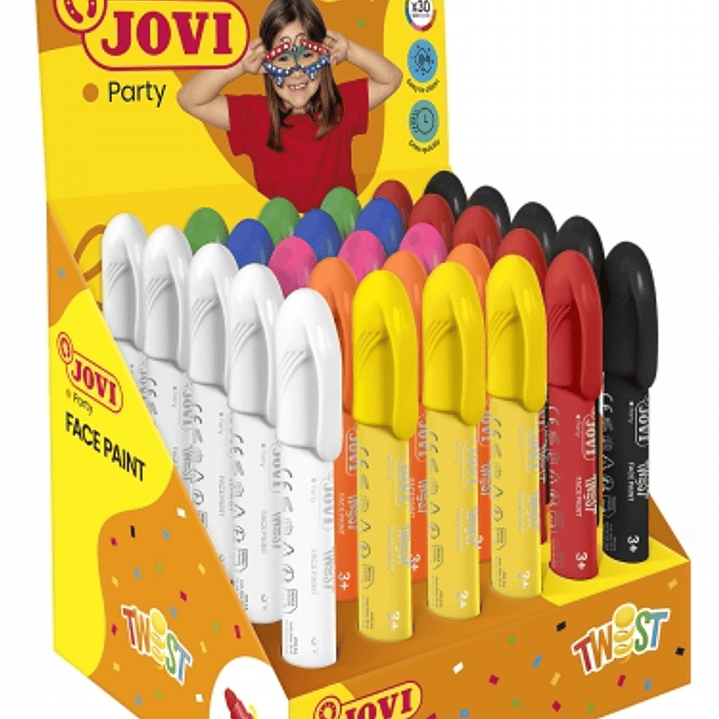 Jovi Twist Face Paint Expositor 30 Sticks de Maquillaje - Base Agua - Facil Aplicacion - para Todo Tipo de Pieles - Gran Capacidad Cubriente - Color S 1