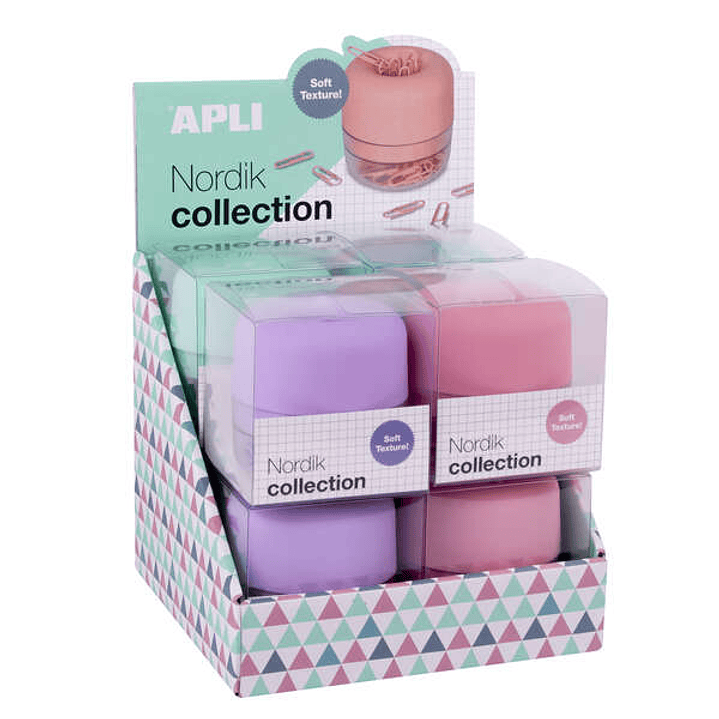 Apli Nordik Collection Expositor de Clips - Ø72x72mm - 8 Dispensadores en 4 Colores Pastel - Tapa Magnetica 