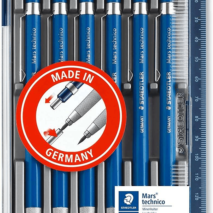 Staedtler Mars Technico 780 Pack de 6 Portaminas Tecnicos - Mina de 2mm - Zona de Agarre Hecha en Metal - Sacapuntas Integrado en el Mango 1