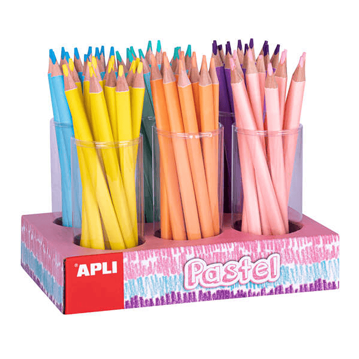 Apli Expositor de Lapices Jumbo Pastel - 108 Lapices de 5mm - Madera Triangular para Niños - 10mm de Diametro y 170mm de Largo - 6 Colores Pastel Surt 1