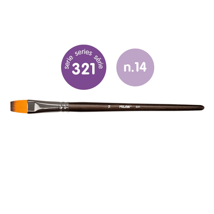 Milan 321 Pack de 3 Pinceles Planos Numero 14 - Bolsa con Colgador - Pelo Sintetico - Color Madera Oscuro 1