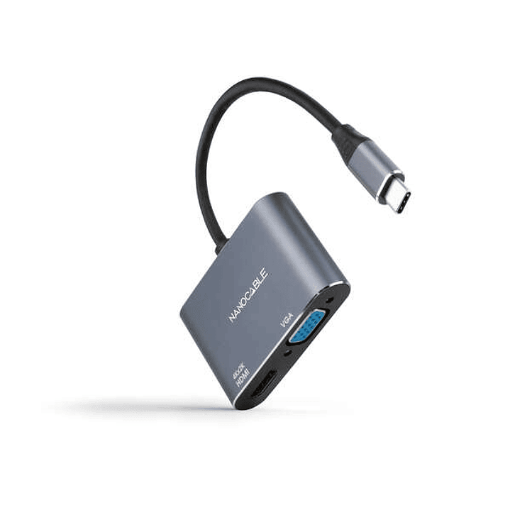 Nanocable Conversor USB-C a HDMI 4Ky VGA - Color Gris 1