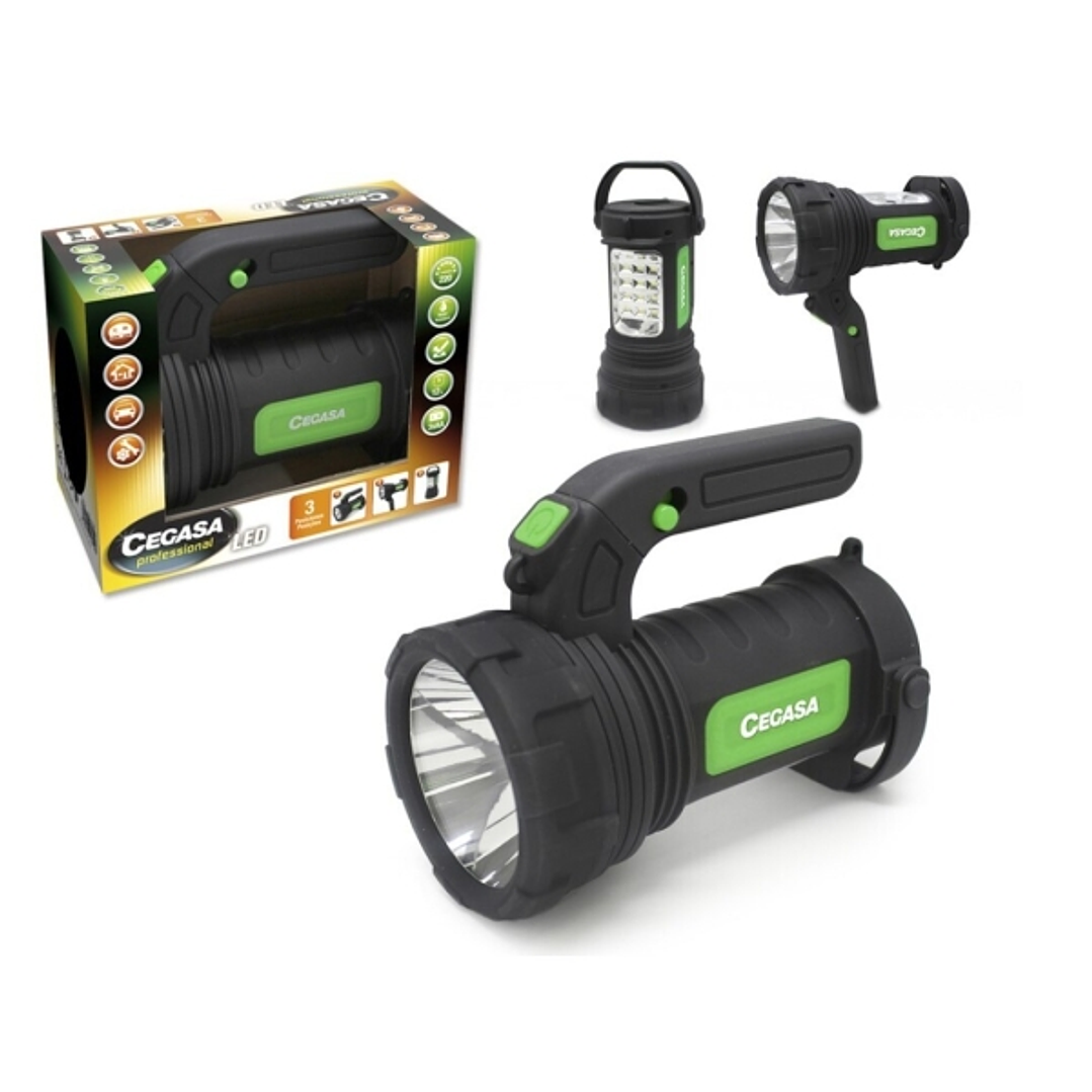 Cegasa Profesional Linterna/Foco LED 220lm - Modo Linterna, Foco y Lampara de Pie - Funciona con 3 Pilas AA (No Incluidas) - Color Negro/Verde 1