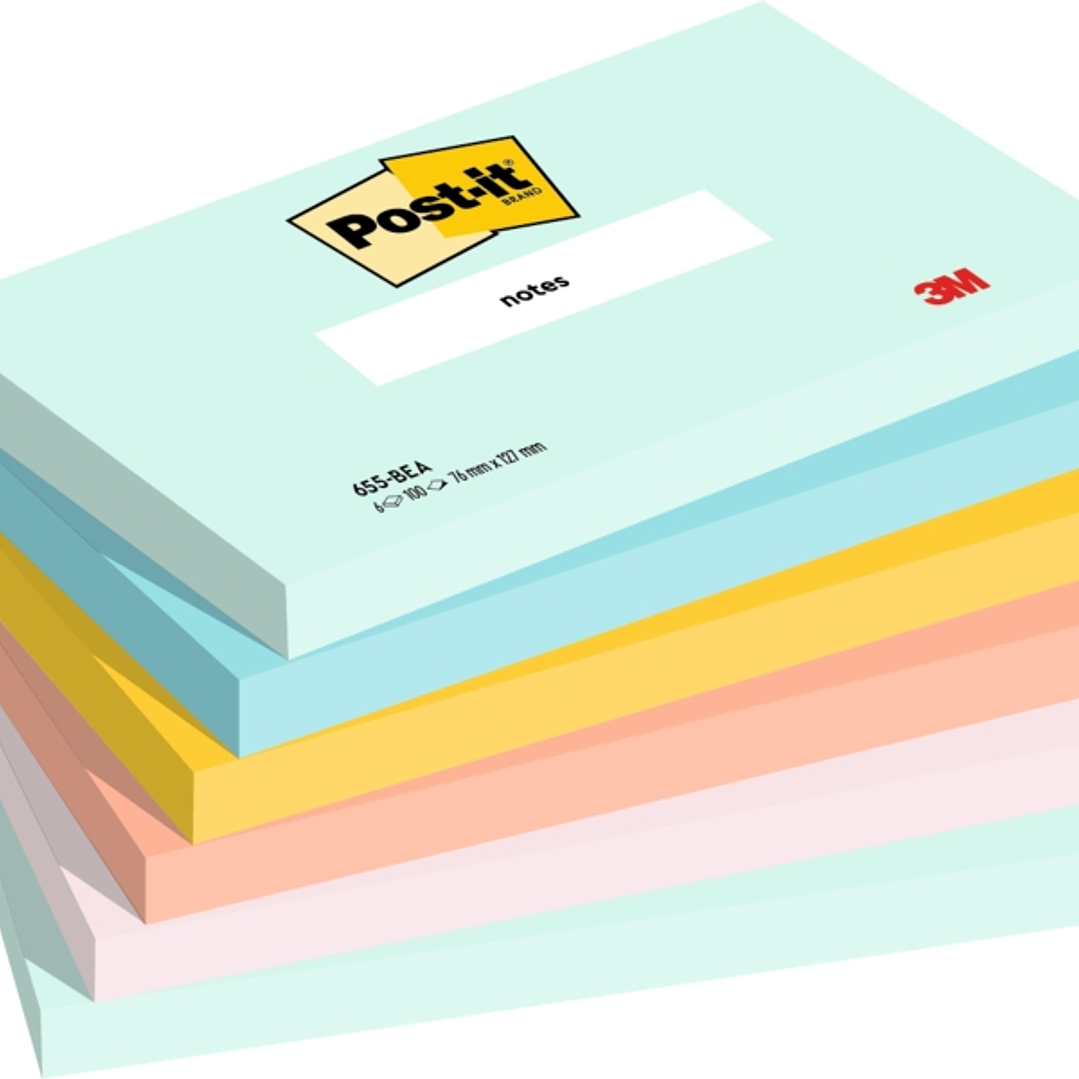 Post-It Pack de 6 Blocs de 100 Notas Adhesivas Reposicionables - Forma Rectangular - 76x127mm - Colores Surtidos 1