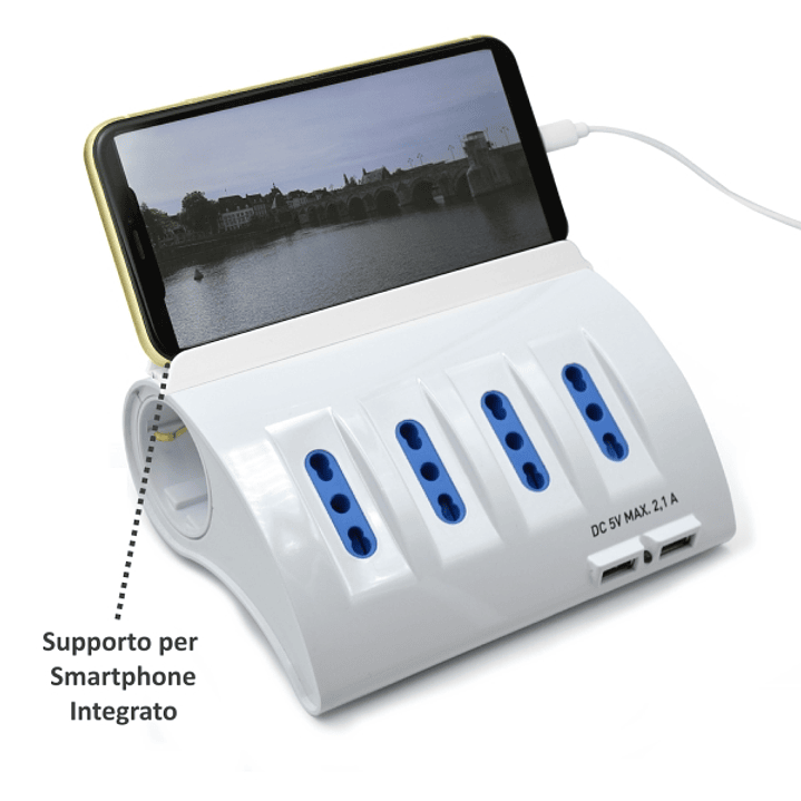 Ewent Regleta con 6 Tomas - 4 Tomas L + 2 Toma L/F (Schuko) - 2x USB-A - Proteccion Infantil - Enchufe Italiano Plano en Angulo - Proteccion contra So 1