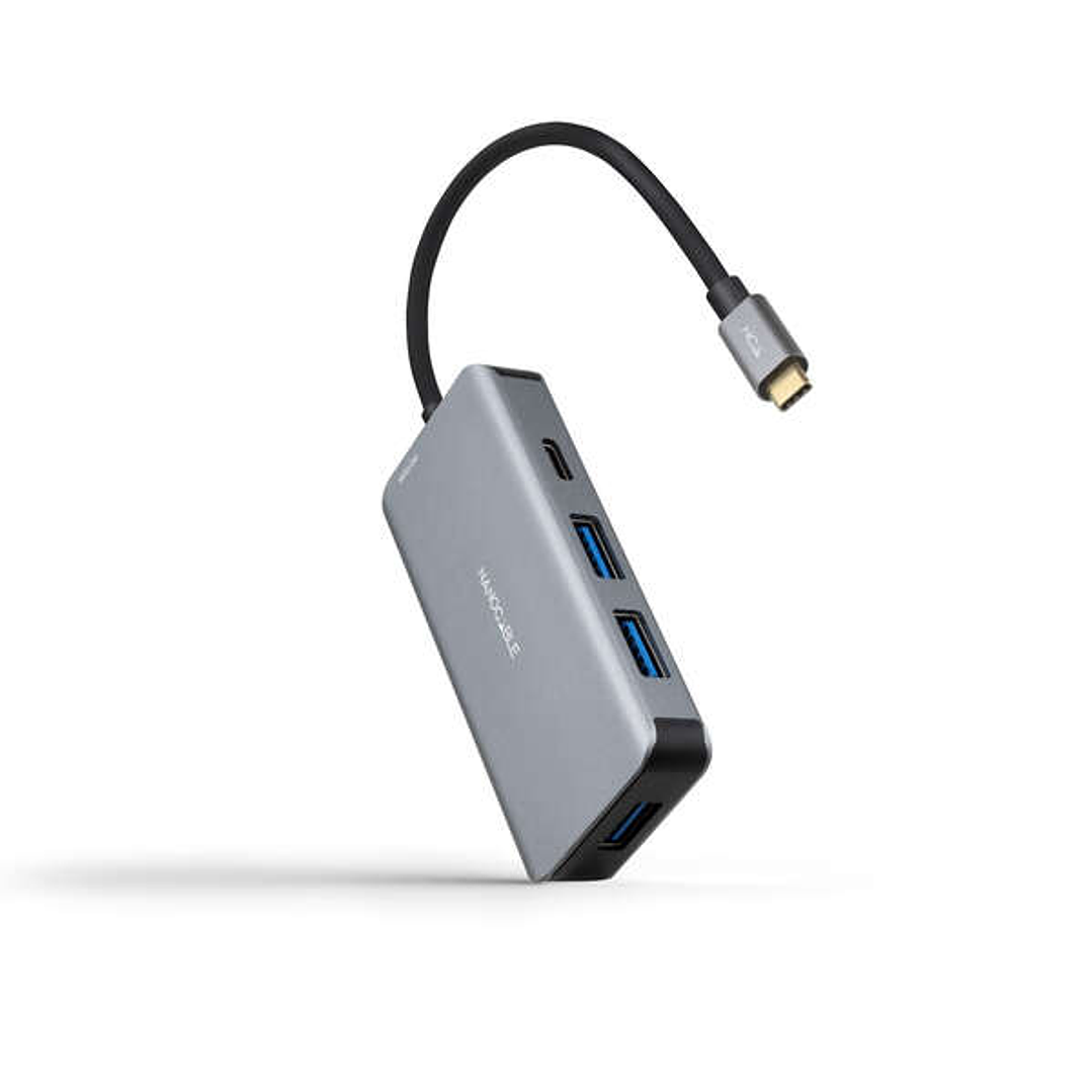 Nanocable HUB USB-C 5 en 1 - Conversor 3.2 GEN1 5G a 3 x USB-A 3.0 + USB-C + USB-C PD 100W - Aluminio - 15 cm - Color Gris 1