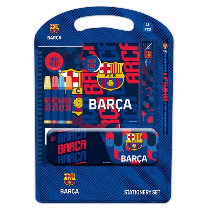 Safta F.C.Barcelona Pack Escolar de 11 Piezas - Plumier Metalico - Presentado en Blister de Carton y PVC Transparente - 27x37.5x3cm - Color Rojo y Azu 1