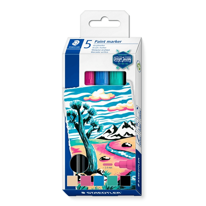 Staedtler Lumocolor 349 Pack con 5 Marcadores Acrilicos Permanentes - Trazo 2.4 mm aprox. - Tinta Base de Agua - Colores Surtidos 1
