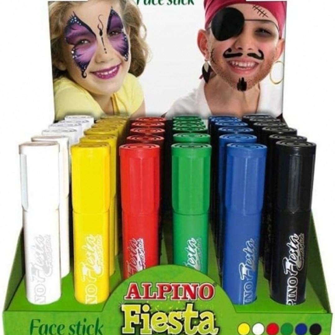 Alpino Fiesta Face Stick Expositor con 36 Barritas de Pintura Facial - Sistema Retractil Giratorio - Se Lava con Agua - Testado Dermatologicamente 1