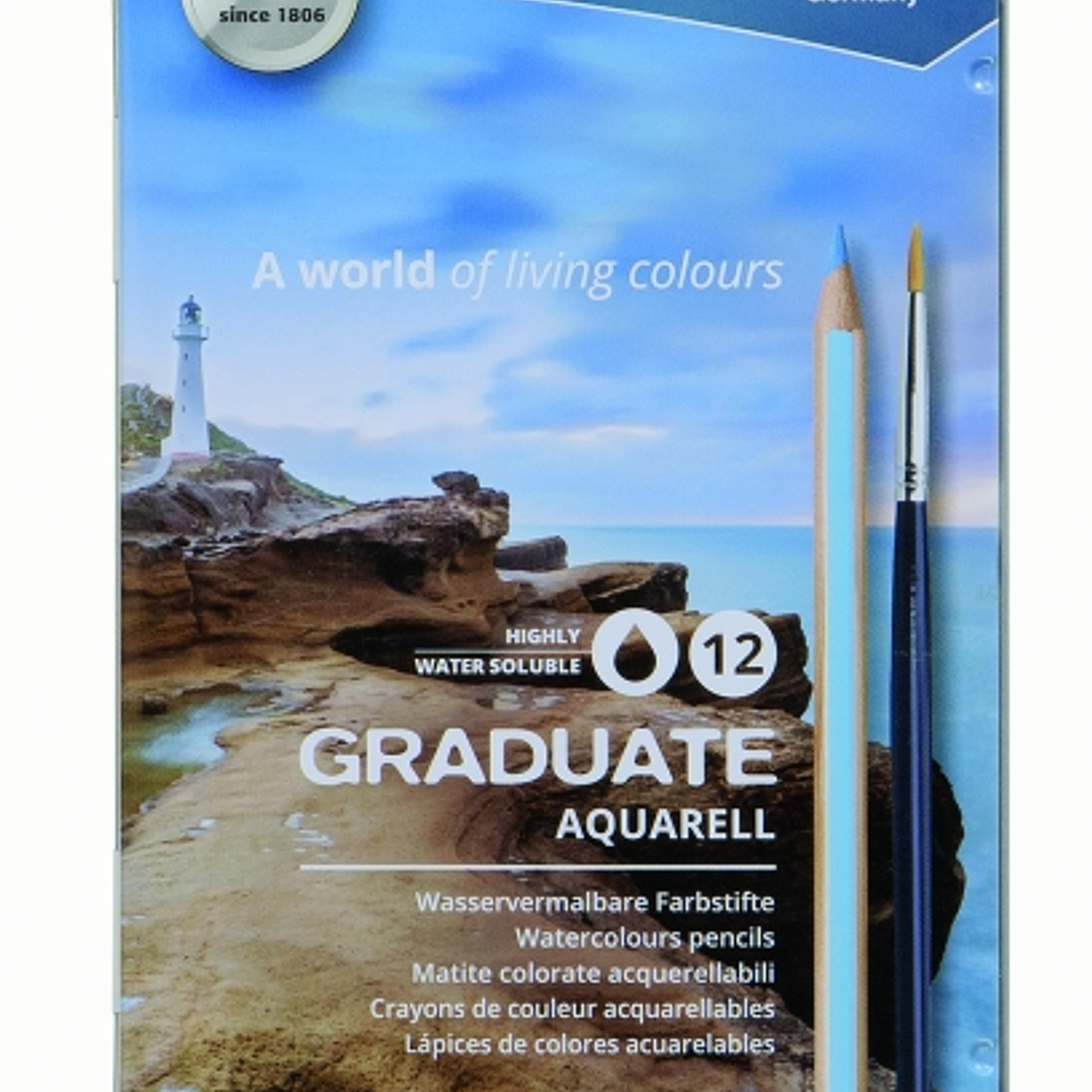 Lyra Graduate Pack de 12 Lapices de Colores Acuarelables con 1 Pincel Incluido - Hexagonal - Estuche de Metal - Colores Surtidos 1