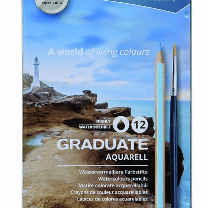 Lyra Graduate Pack de 12 Lapices de Colores Acuarelables con 1 Pincel Incluido - Hexagonal - Estuche de Metal - Colores Surtidos 1