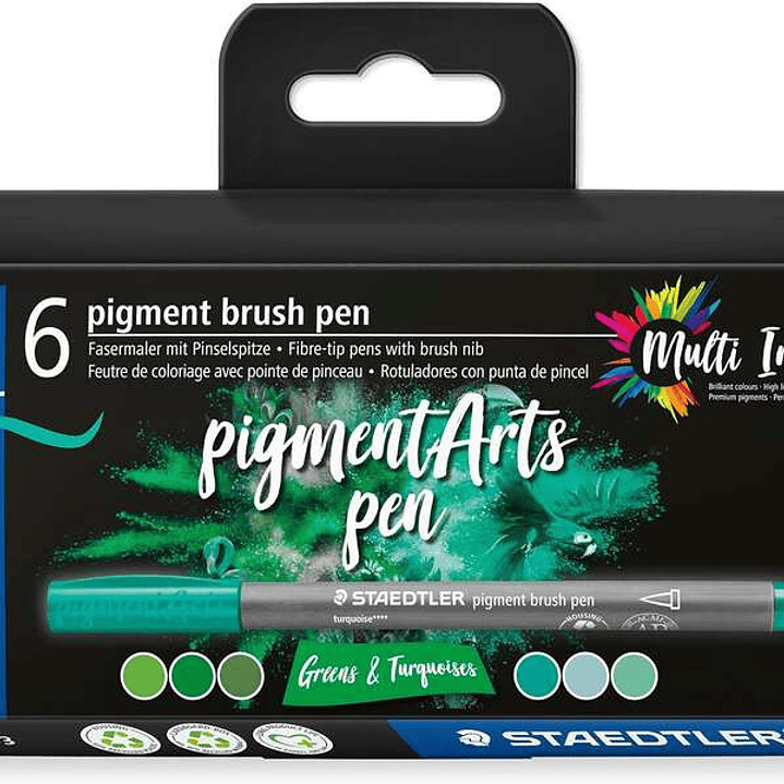 Staedtler 371 Pack de 6 Rotuladores Punta de Pincel Suave - Colores Vivos y Brillantes - No Amarillea con el Paso del Tiempo - Nueva Tinta Multi Ink - 1