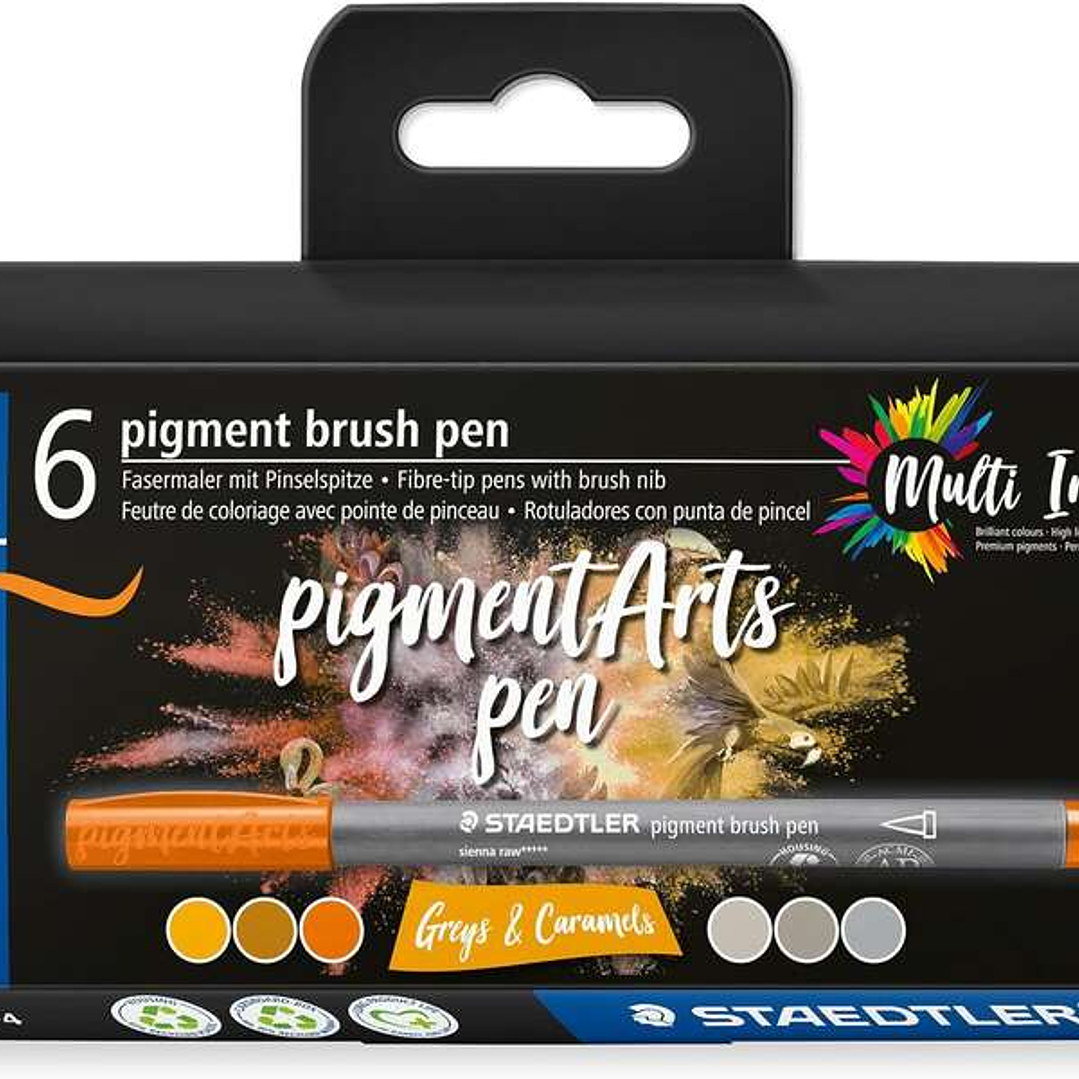 Staedtler 371 Pack de 6 Rotuladores Punta de Pincel Suave - Colores Vivos y Brillantes - No Amarillea con el Paso del Tiempo - Nueva Tinta Multi Ink - 1