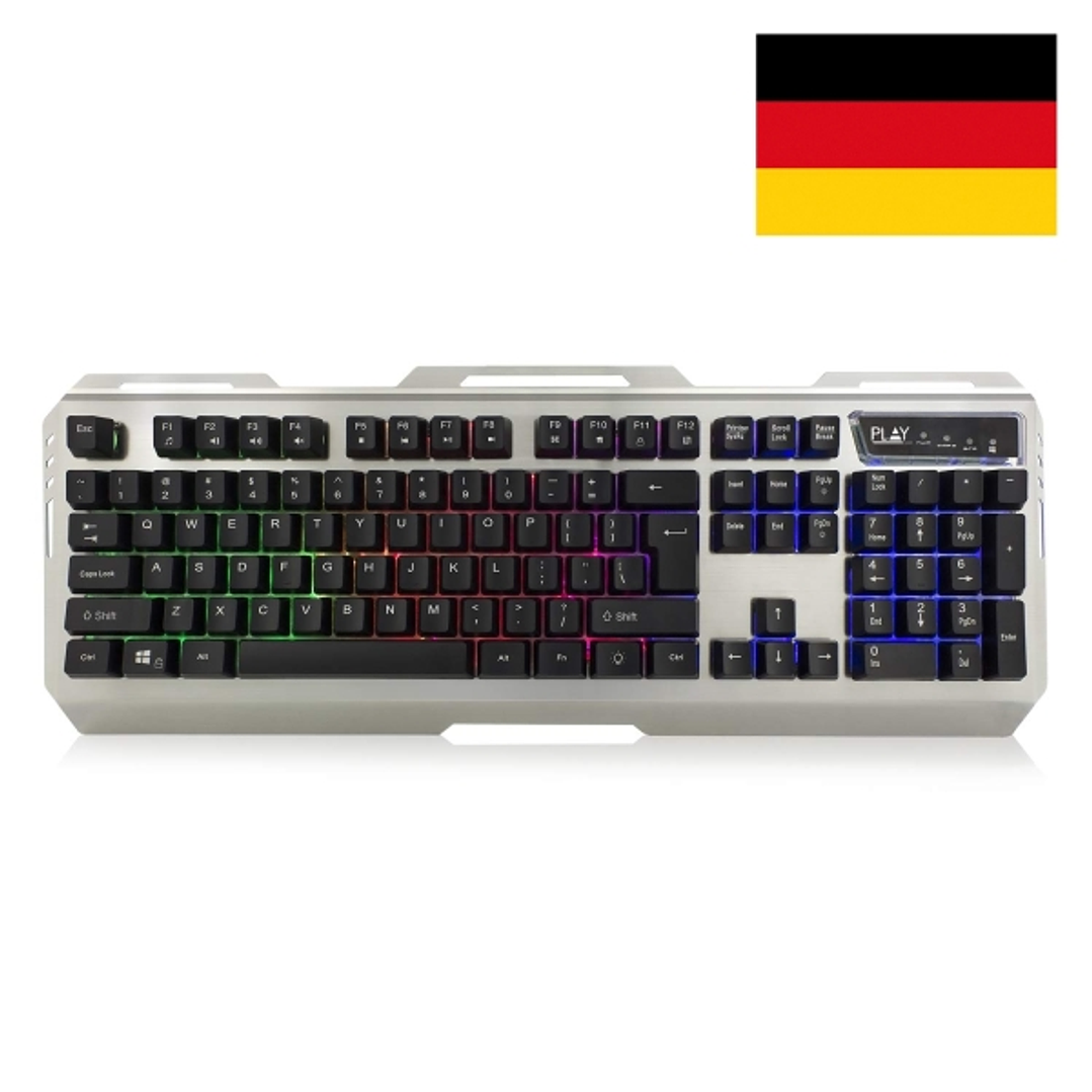 Ewent Teclado Gaming - Iluminacion RGB - Disposicion Alemana QWERTZ DE - Carcasa de Metal - 12 Teclas Multimedia - Cable de 1.5m - Color Plata/Negro 1