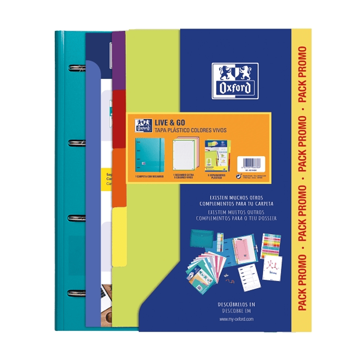 Oxford Europeanbinder Live & Go Carpeta Tamaño A4+ con Recambio + Separadores - Tapa de Plastico Polyfoam - Colores Vivos Aleatorios 1