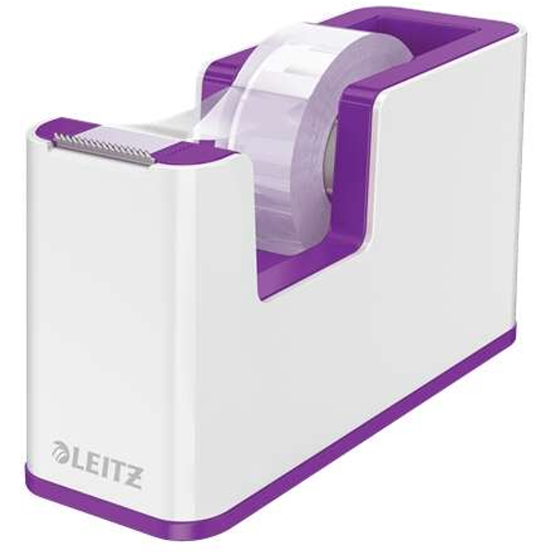 Leitz WOW Dispensador de Cinta Adhesiva - Para Rollos de hasta 19mm x 33m - Incluye Cinta Autoadhesiva Escribible - Color Blanco/Violeta 1
