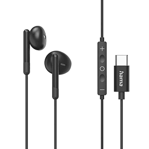 Hama Classy Auriculares con Microfono Omnidireccional - Cable 1.2m - Conector USB-C - Color Negro