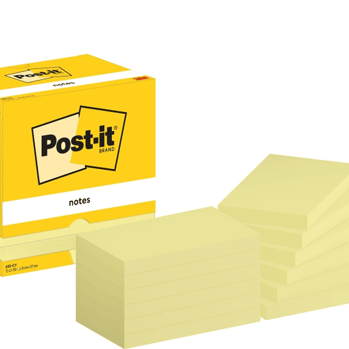 Post-It Pack de 12 Blocs de 100 Notas Adhesivas Reposicionables - Forma Rectangular - 76x127mm - Color Amarillo Claro 1