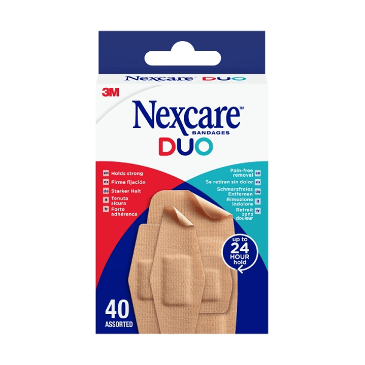 Nexcare Duo Pack de 40 Apositos Surtidos - Retirada Sin Dolor - Transpirables - Resistente al Agua - Color Piel 1