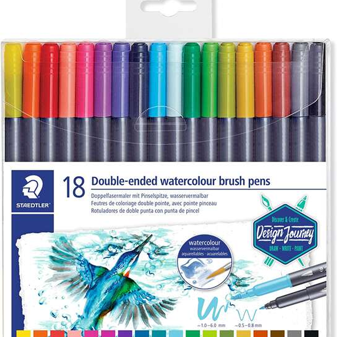 Staedtler 3001 Pack de 18 Rotuladores Acuarelables de Doble Punta - Colores Surtidos 1