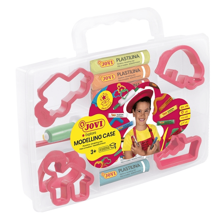 Jovi Modelling Case Pack de 10 Pastillas de Plastilina 15 Gr + 6 Moldes + 3 Modeladores. 100% Vegetal - No Se Seca - sin Gluten - Facil de Moldear - C 1