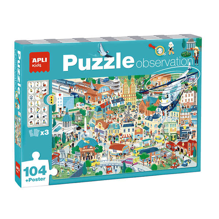 Apli Puzzle Observacion Ciudad de 104 Piezas de 5x5cm - Incluye Poster y 3 Fichas - Facil Manejo - Desarrolla Habilidades y Autoestima - Recomendado p 1