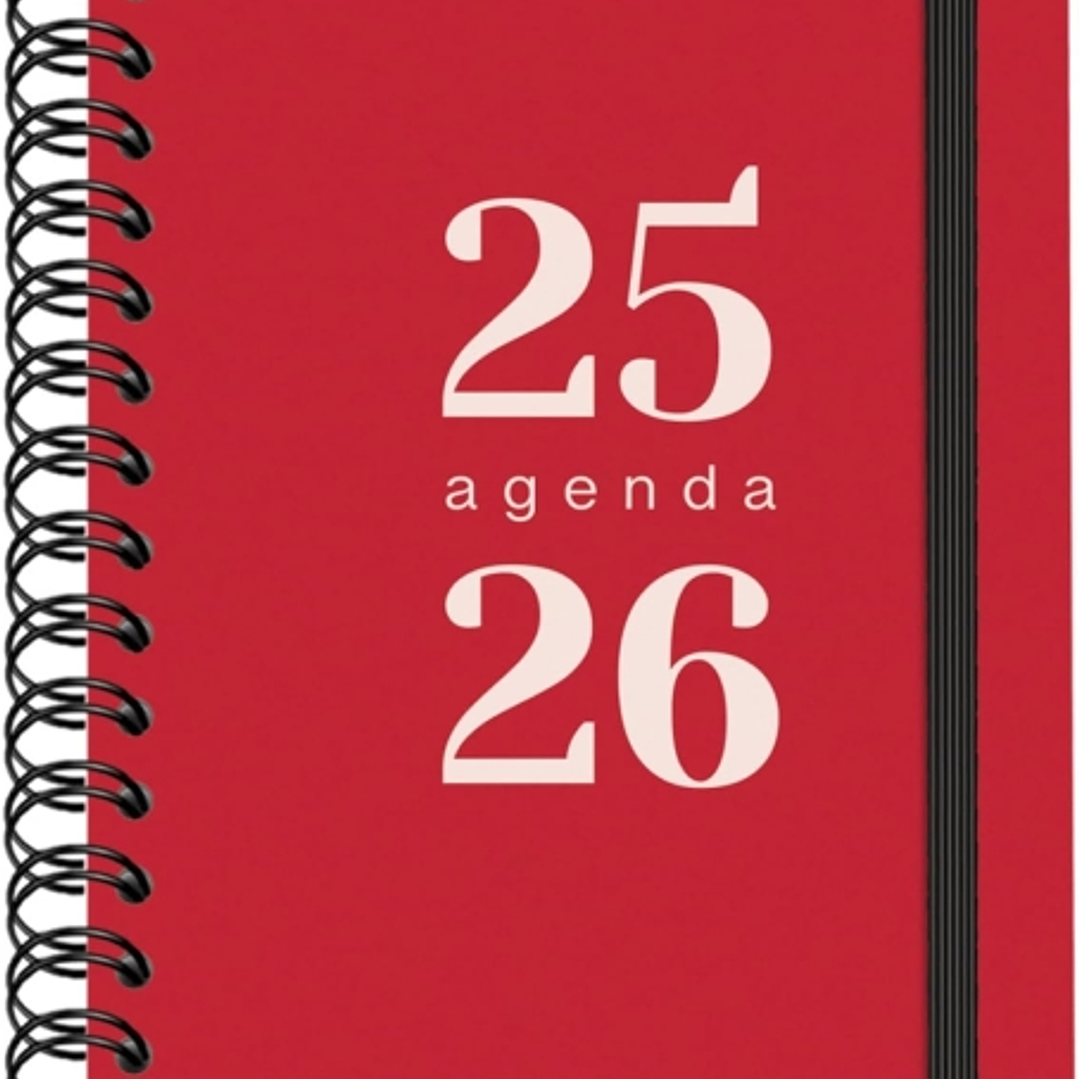 Dohe Grammar Agenda Escolar 25/26 Espiral A5 - Dia Pagina - Papel 80g/m2 - Cubierta de Polipropileno - Cierre de Goma Elastica - Color Rojo 1