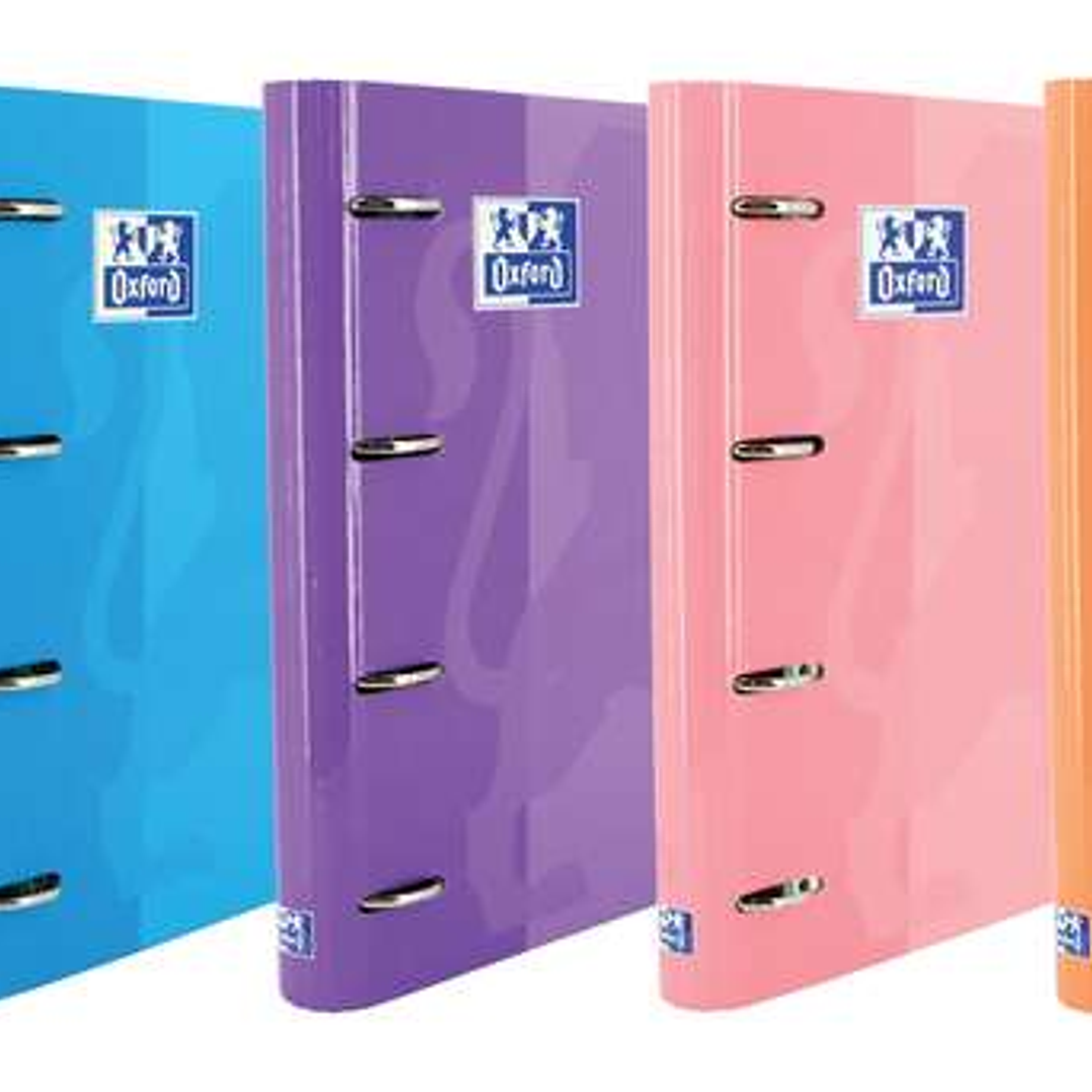 Oxford Europeanbinder Classic Carpeta de 4 Anillas Formato A4+ con Recambio Cuadriculado 5x5mm y 4 Taladros - Cierre con Goma Elastica - Colores Surti 1