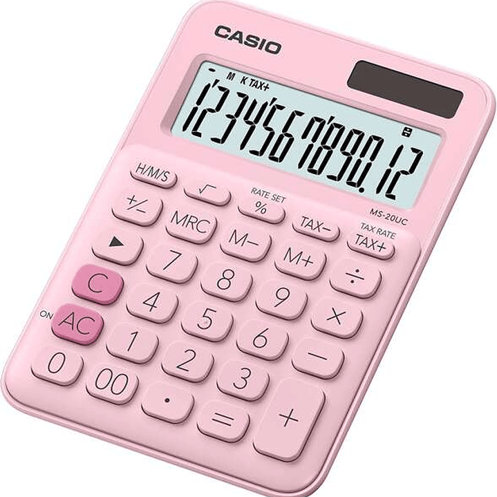 Casio MS-20UC Calculadora de Sobremesa Pequeña - Pantalla LCD de 12 Digitos - Alimentacion Solar y Pilas - Color Rosa 1