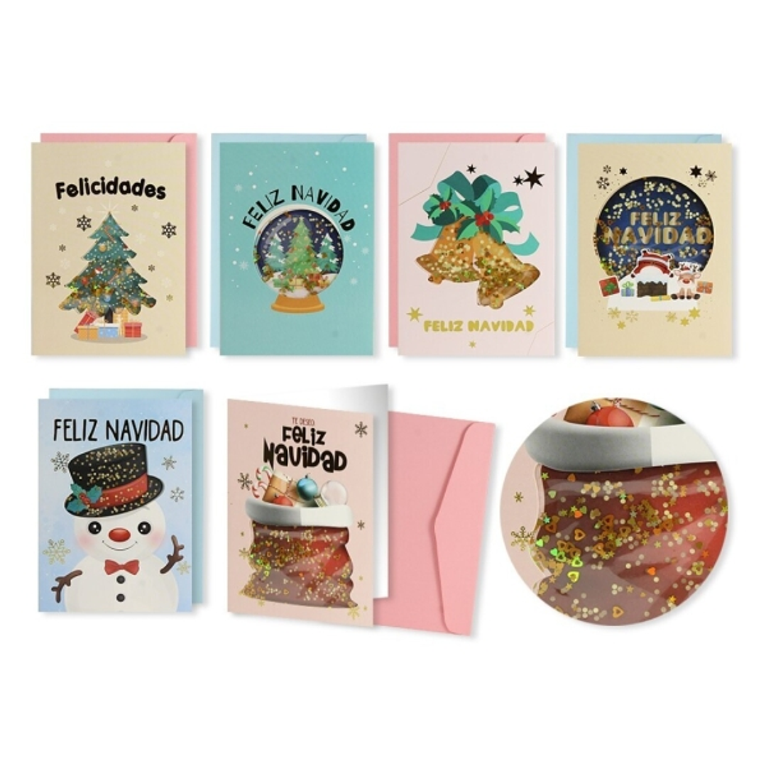 Bismark Pack de 24 Tarjetas de Felicitacion Navideña con Lentejuelas 3D - Incluye Sobres de Colores - Diseños Variados 1