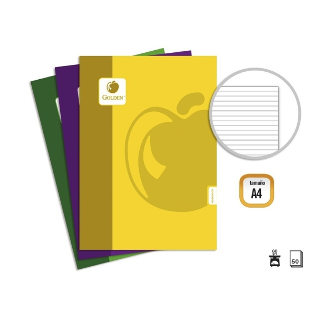 Golden Basic Pack de 10 Libretas Grapadas A4 50 Hojas 60grs Pautada 3.5 - Colores Surtidos 1
