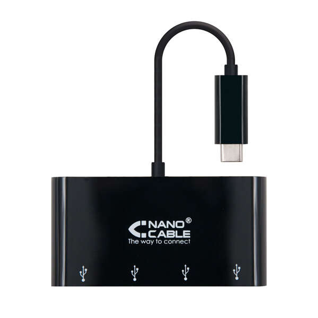 Nanocable Adaptador USB-C a 4xUSB 3.0. USB-C/M-USB 3.0/H - 10 cm - Color Negro 1